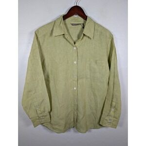 Tommy Bahama Linen Blouse Women Medium Green Long Sleeve Button Collared Shirt